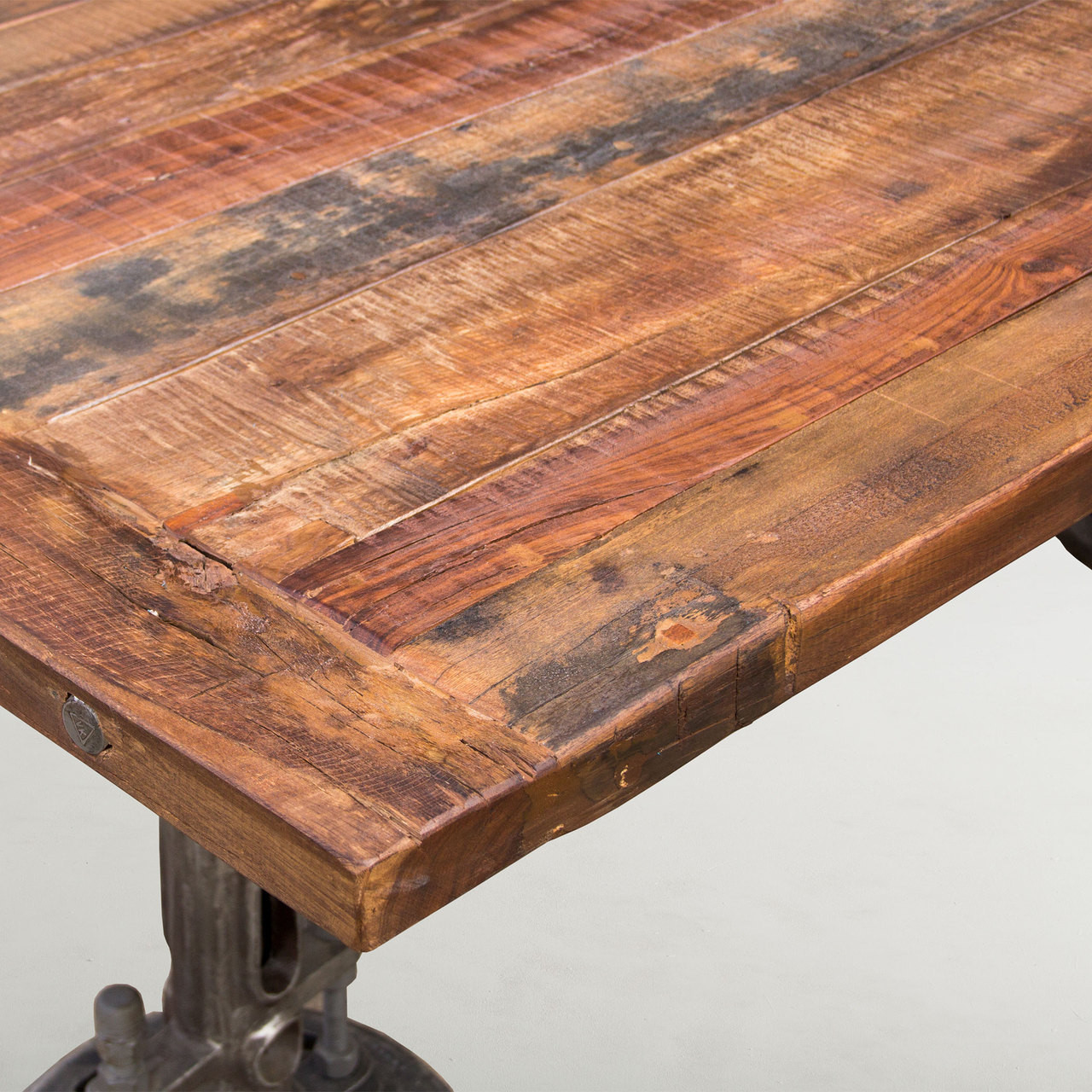 Steampunk Industrial + Reclaimed Wood Crank Dining Table 82