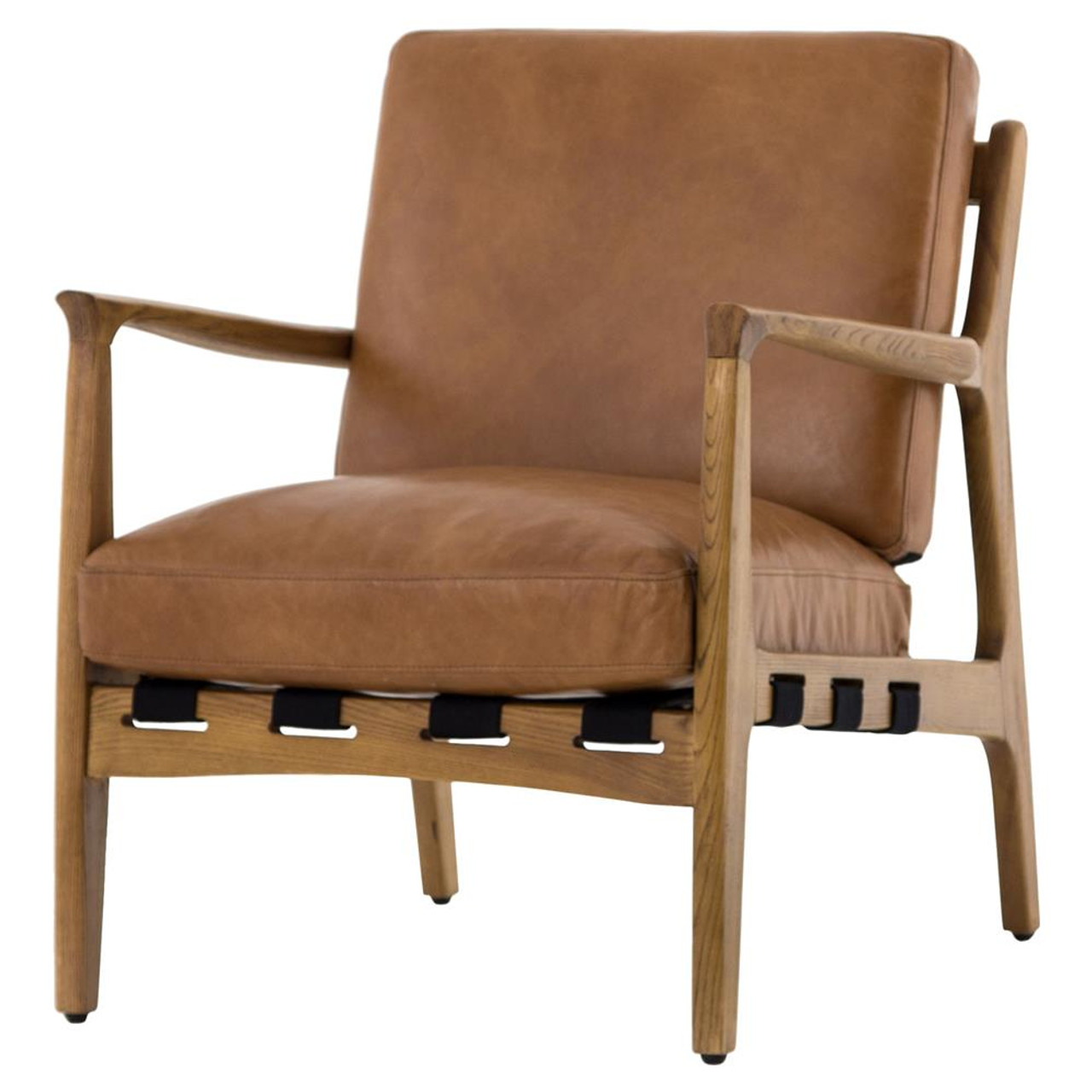 leather chair with wood arms