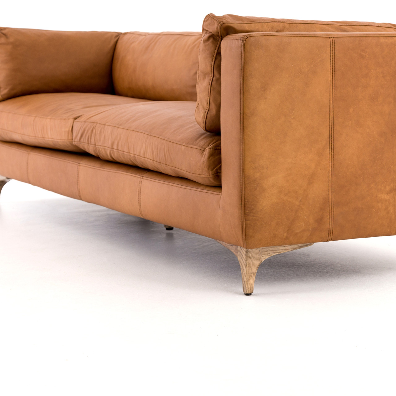 Beckwith Mid Century Modern Camel Leather Cushion Back Sofa 94" Zin Home