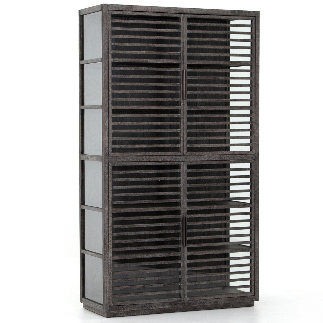 Genoa Modern Rustic Black Oak Wood Curio Display Cabinet Zin Home