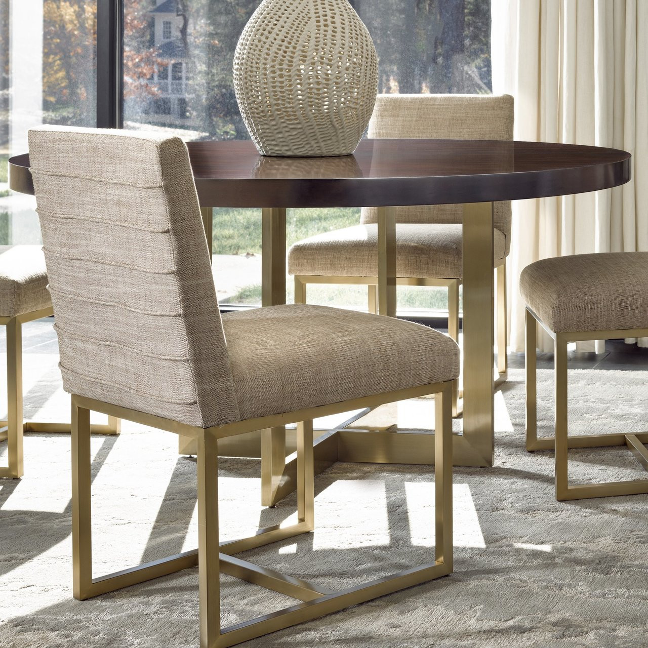Gibson Modern Brushed Gold Round Wood Dining Table 54
