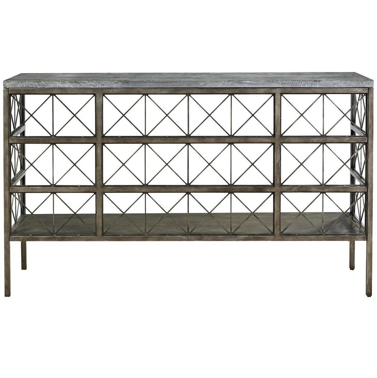 Sojourn French Industrial Bluestone Top Metal Console Table Zin Home
