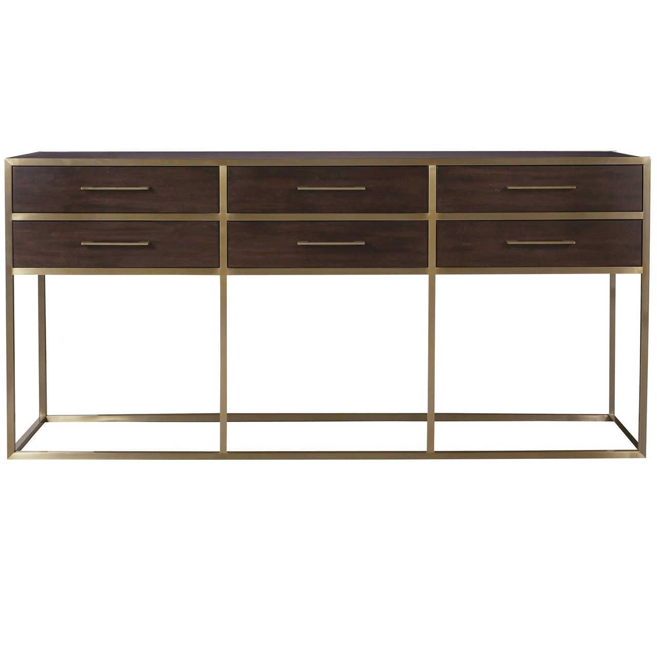 Gibson Modern Brushed Gold Mahogany 6 Drawers Console Table Zin Home