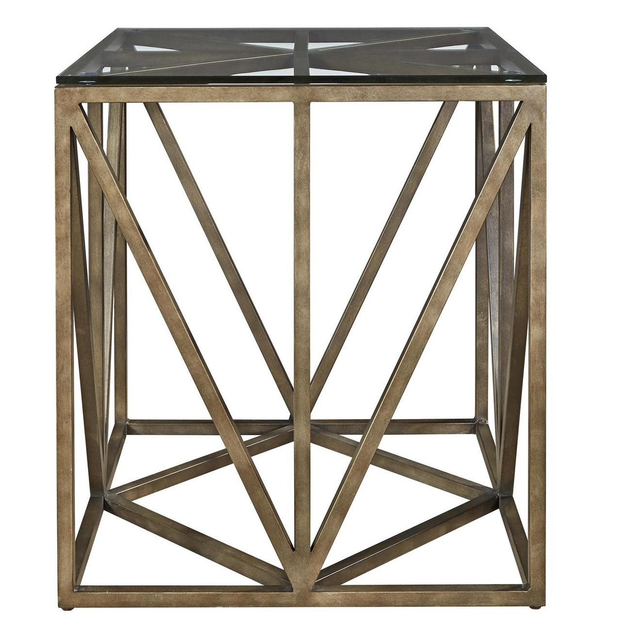 French Industrial Bronze Metal & Glass Square End Table 24"