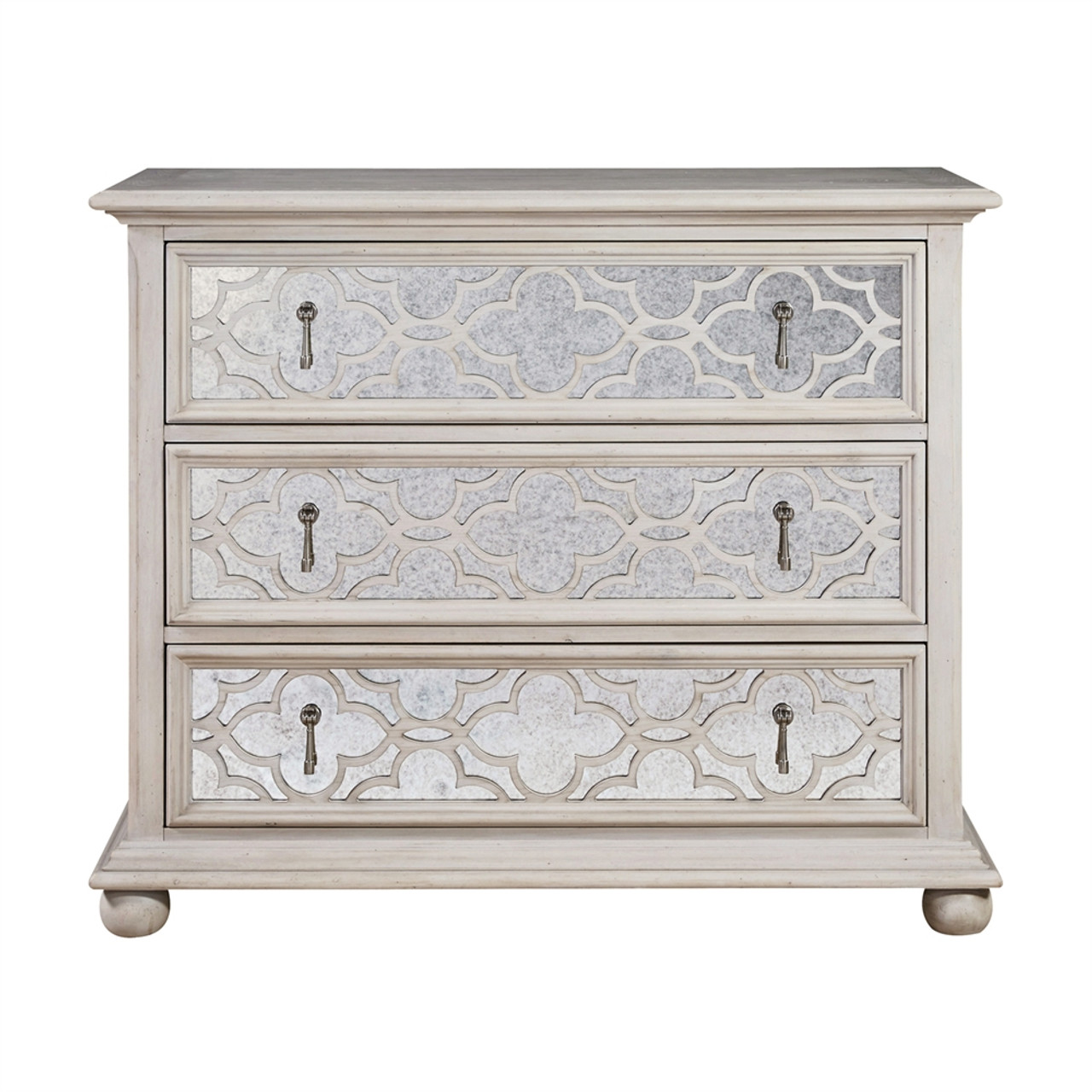 Belgian Cottage 3 Drawers Mirrored Chest Antiqued White Zin Home