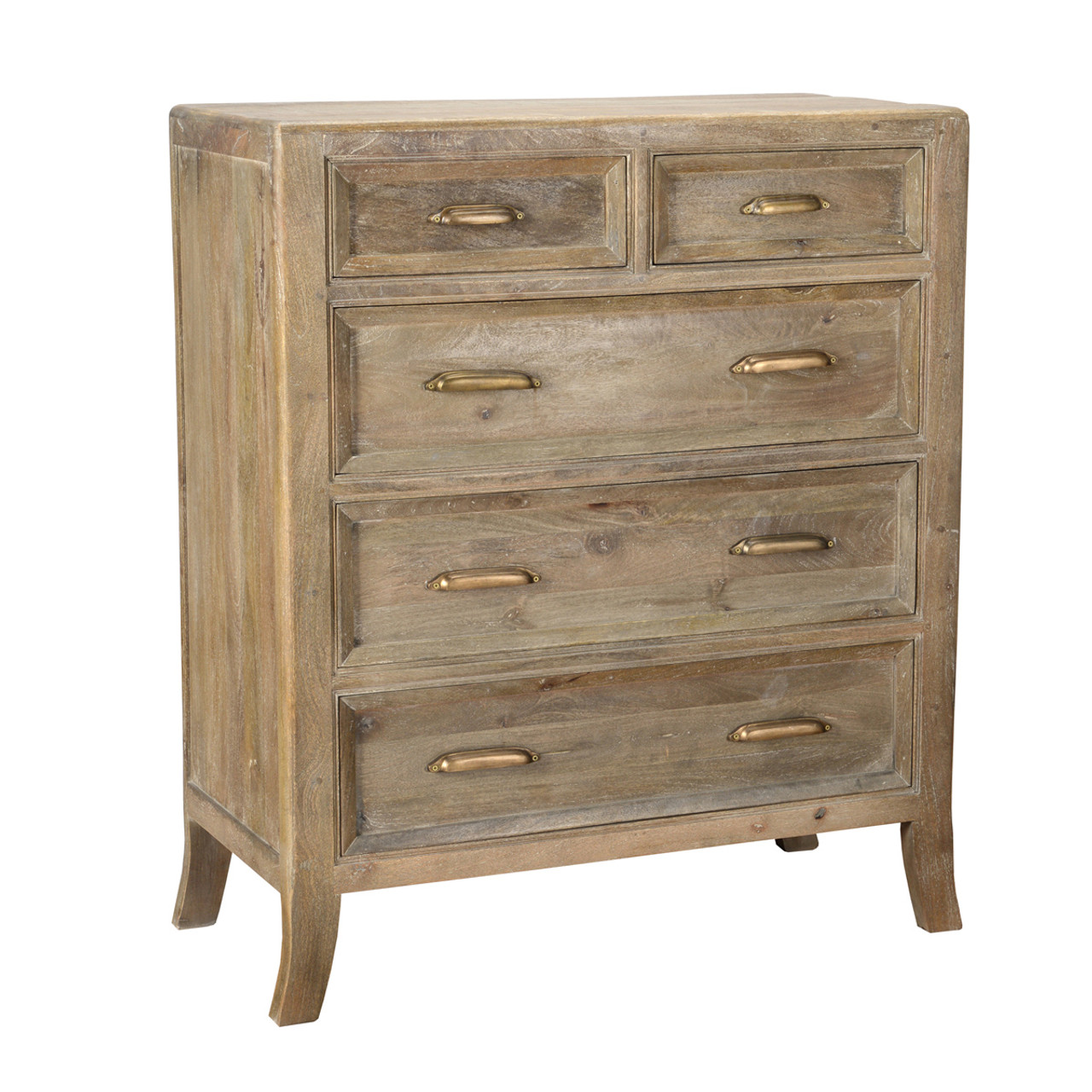 Amelie Solid Wood 5 Drawers Tall Dresser Vintage Taupe Zin Home