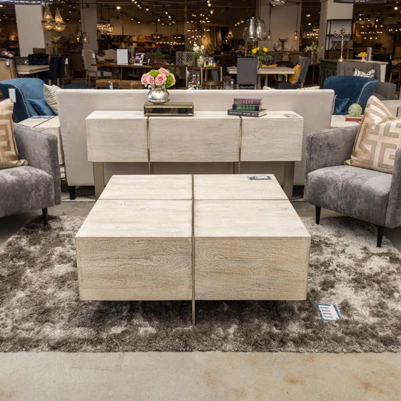 Uptown Whitewashed Solid Wood Square Coffee Table 40" Zin Home