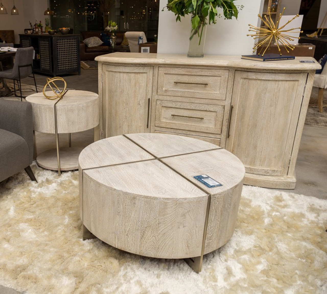 Uptown Whitewashed Solid Wood Round End Table with shelf Zin Home