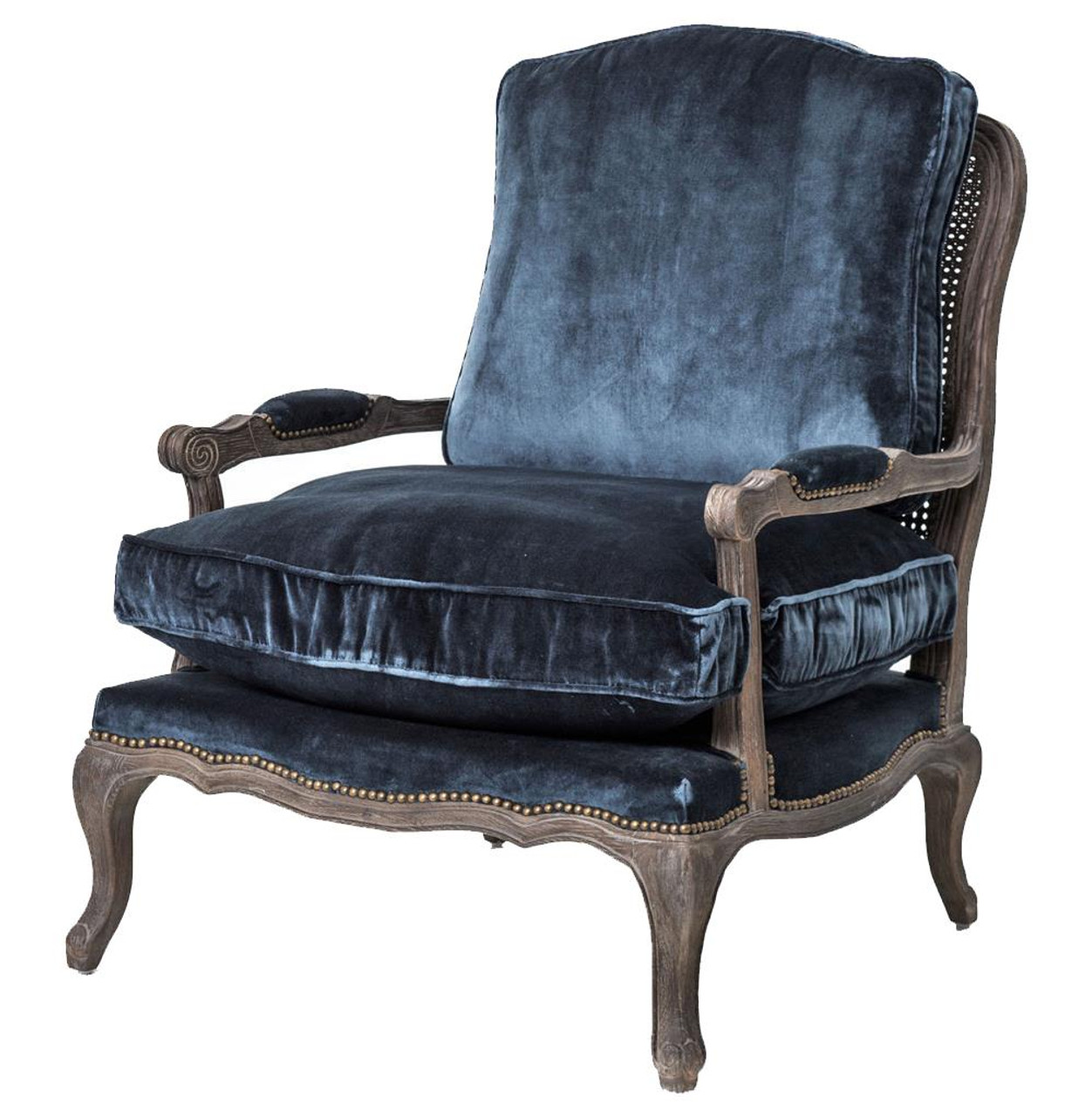 Boutique French Bergere Blue Velvet Accent Chair