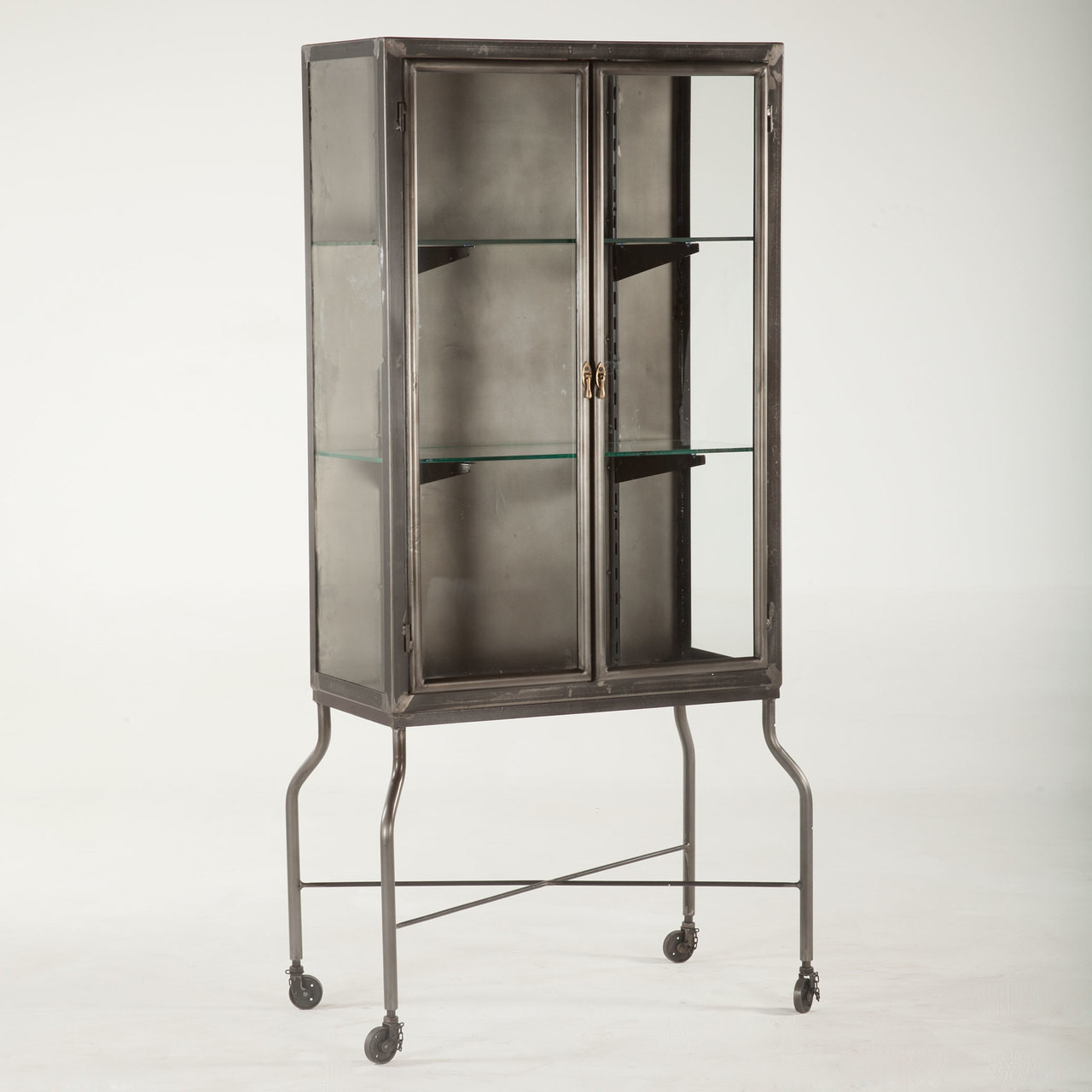 金属製キャビネット　Industrial Doctors Cabinet Steampunk Industrial Steel and Glass Medical Cabinet | Zin Home