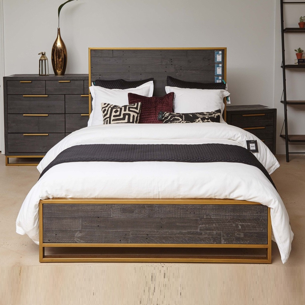 Elle Brass Frame Reclaimed Wood California King Platform Bed Zin Home