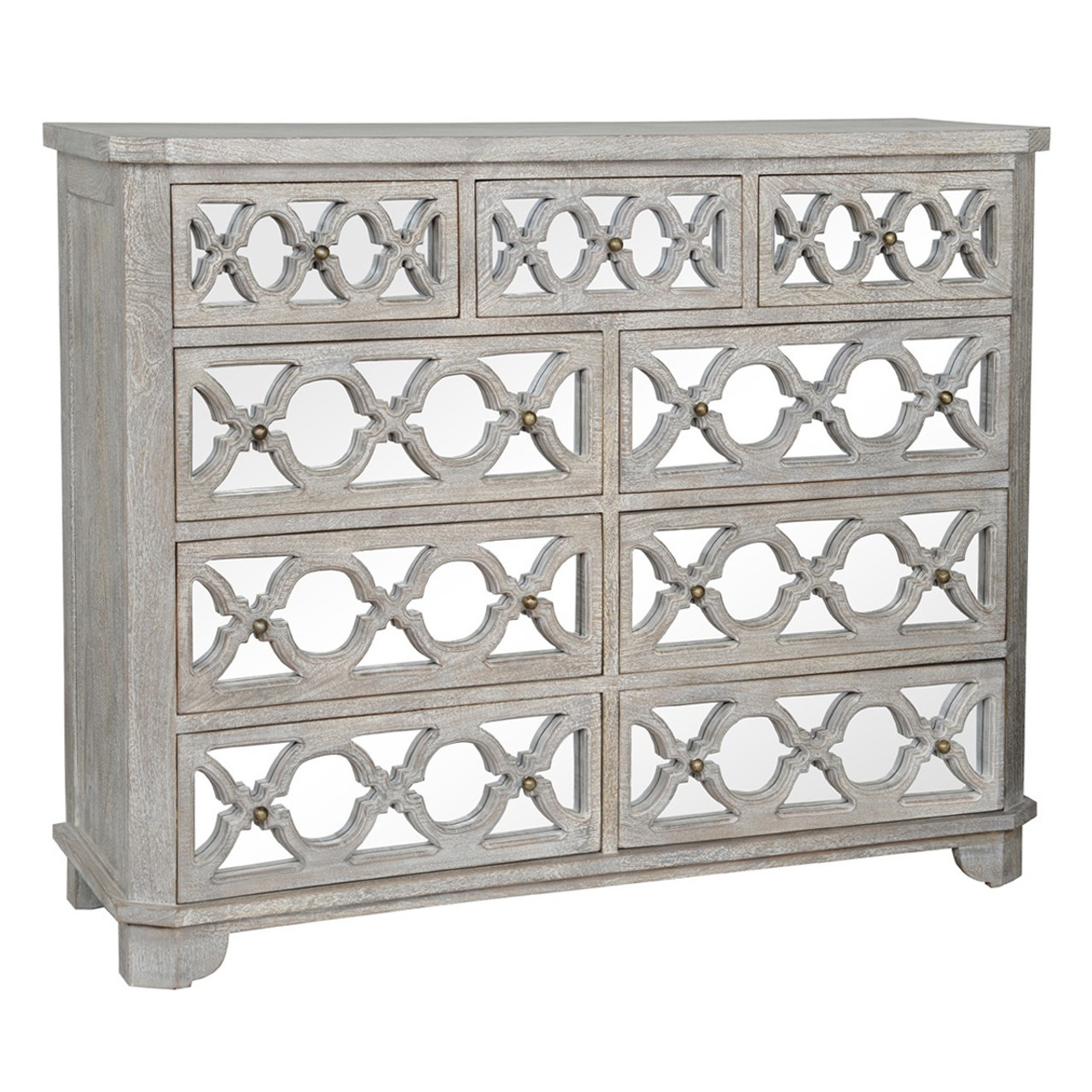 Lattice Whitewash Wood Mirrored 9 Drawer Dresser 60 Zin Home