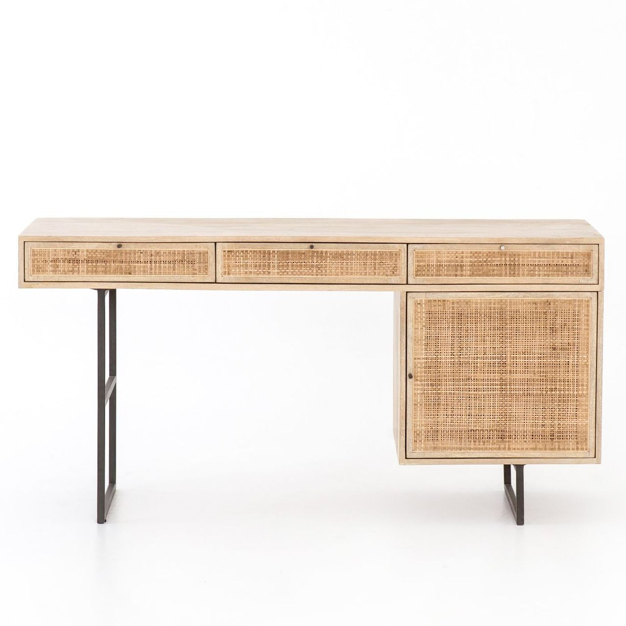 desk with rattan drawers