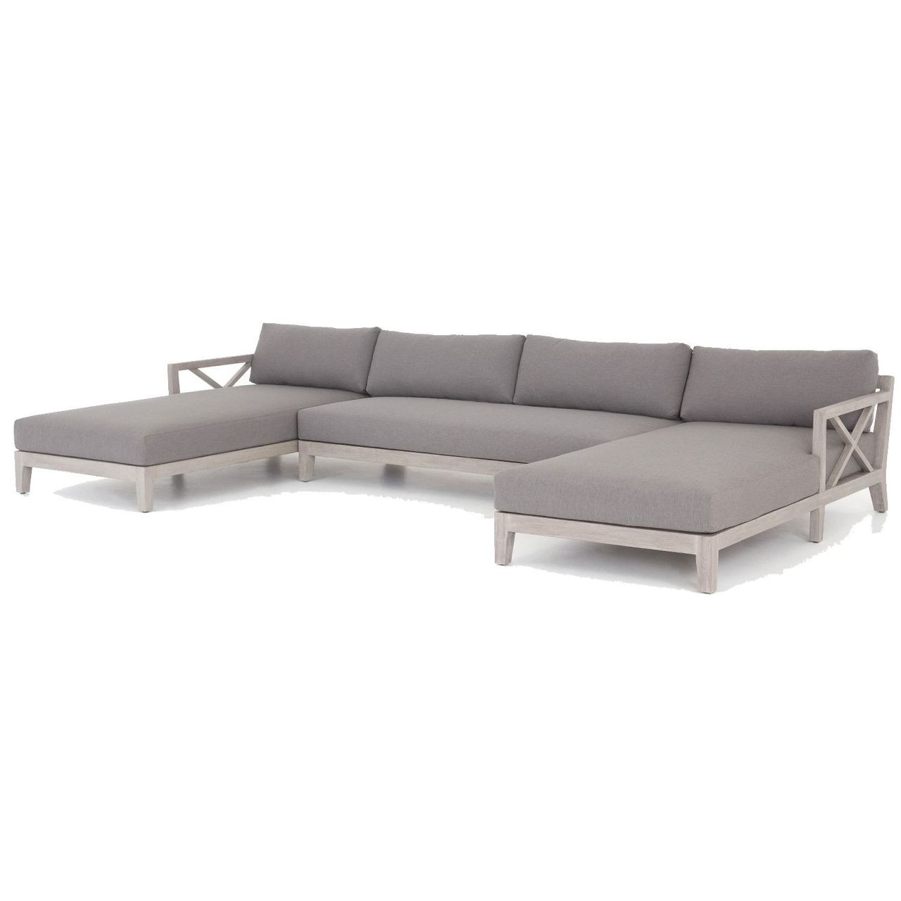 Huntington Grey Teak 3Pc Ushaped Outdoor Sectional Zin Home Fourhands