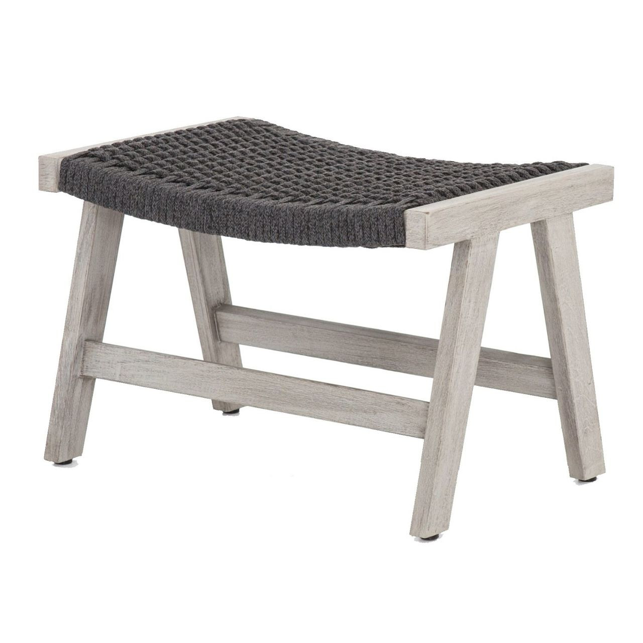 Delano Grey Teak Outdoor Rope Ottoman Zin Home Fourhands