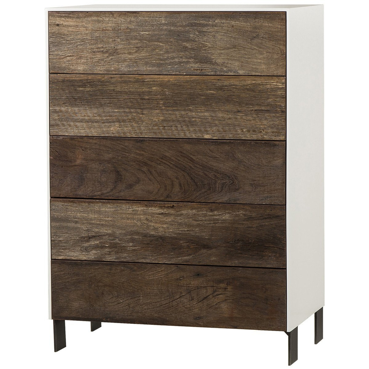 Cardosa Reclaimed Wood White Lacquer 5 Drawers Chest Zin Home
