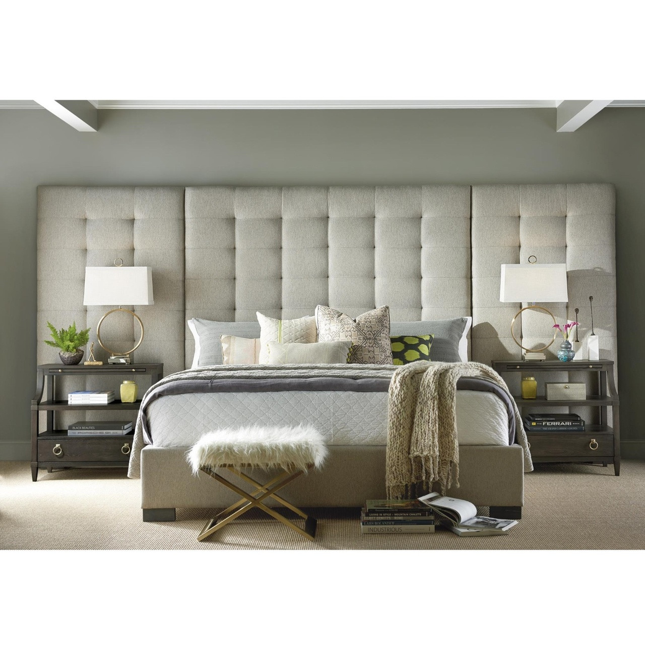 Camille Box Tufted Extended Headboard Grey Upholstered Queen Bed