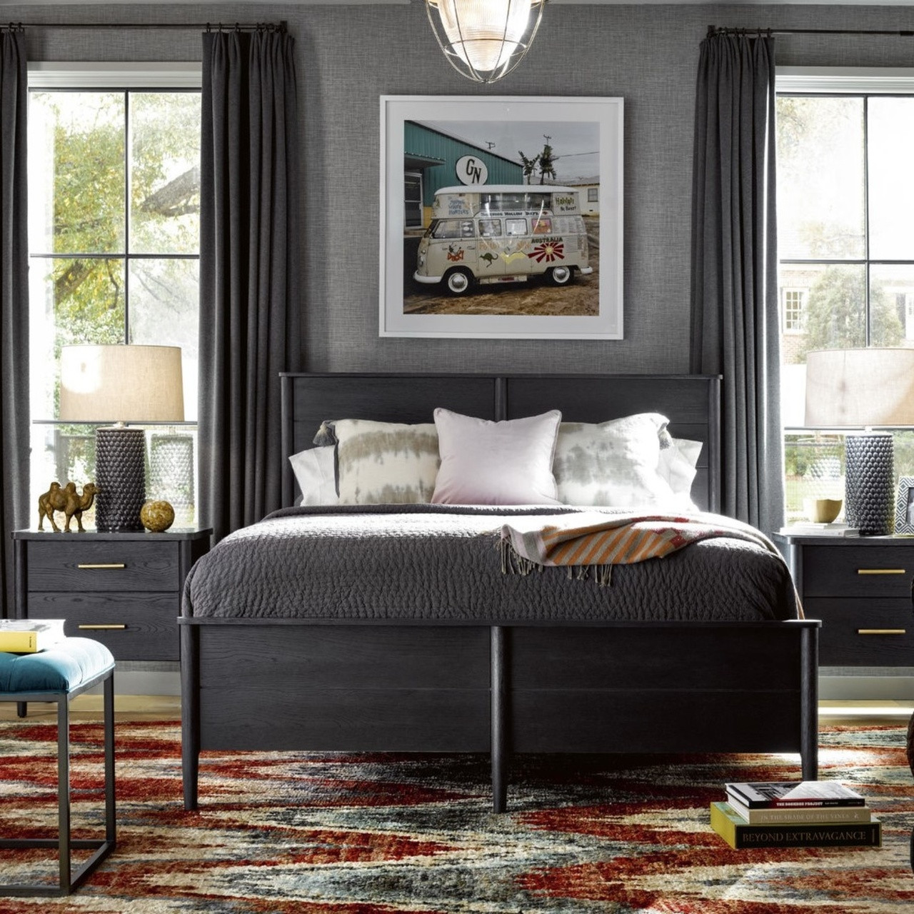 Langley Black Wooden Queen Size Panel Bed Zin Home