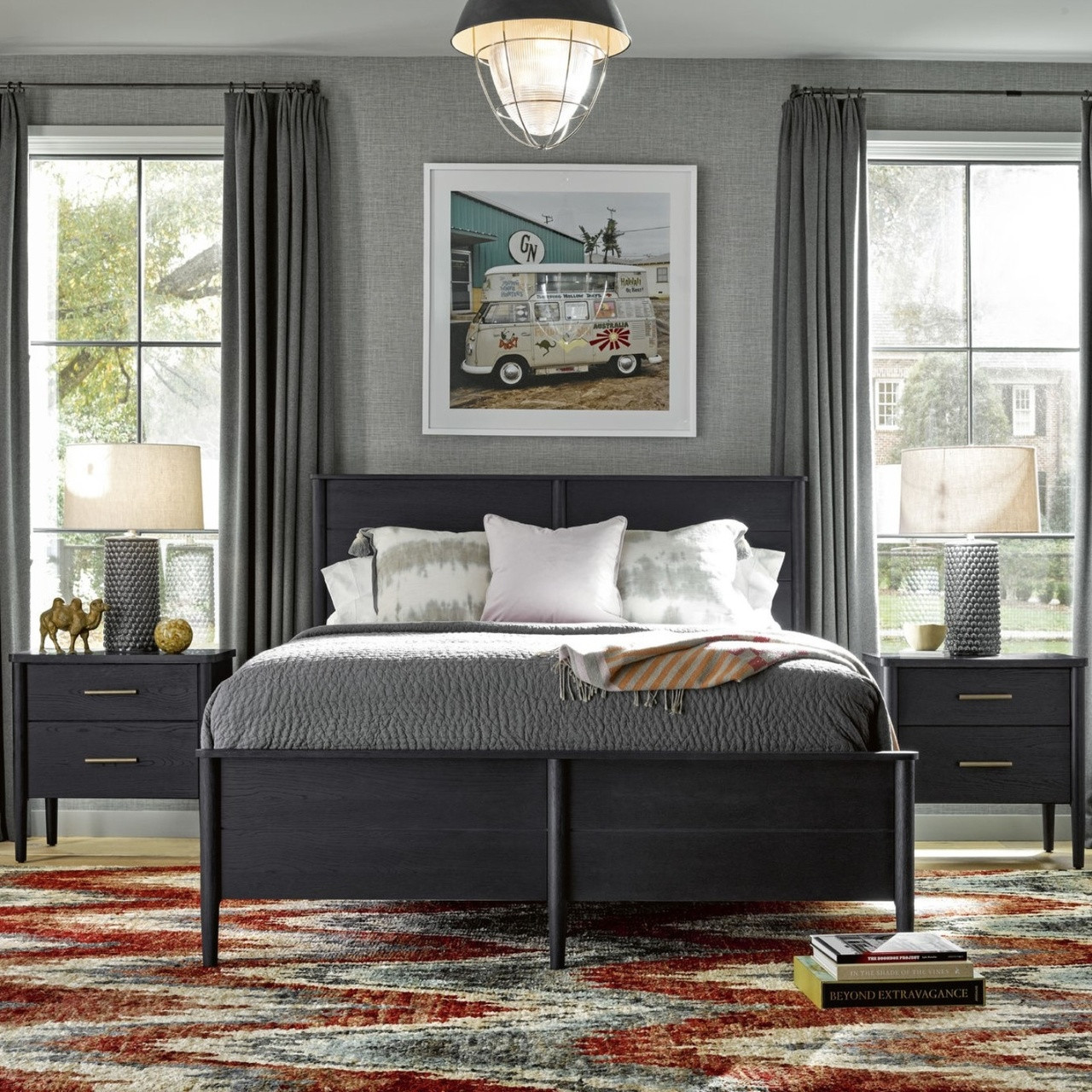 Langley Black Wooden King Size Panel Bed | Zin Home