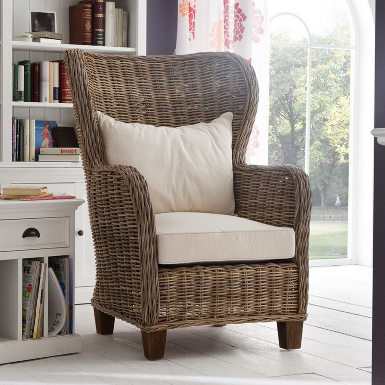 rattan wingback chair