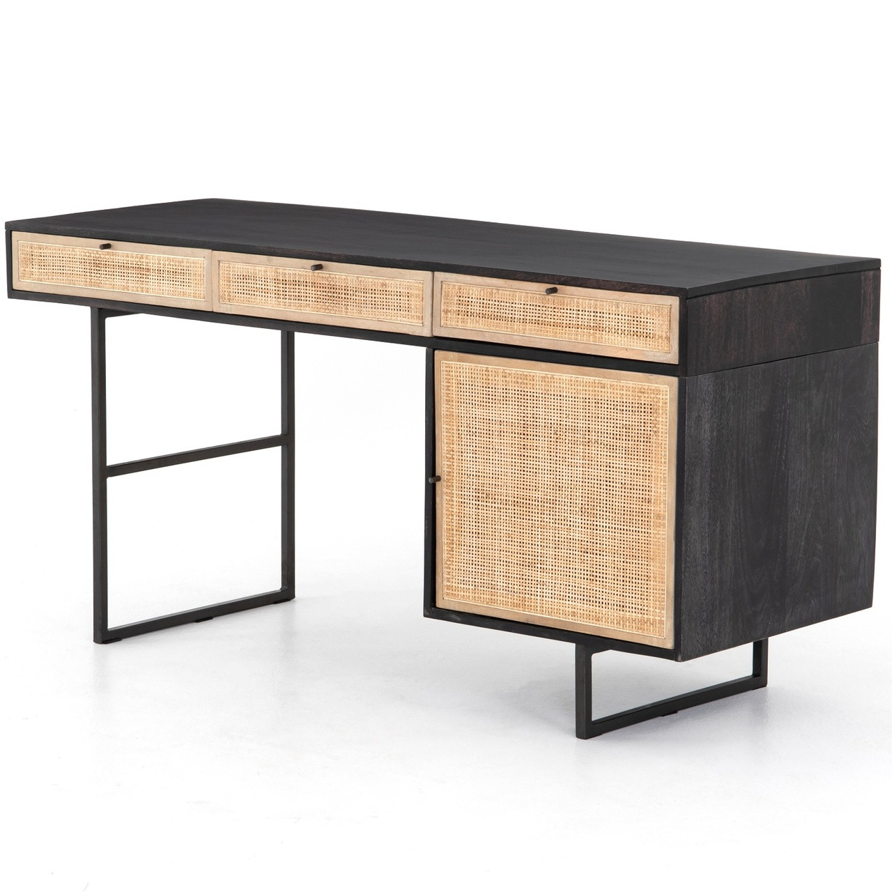 Audrey Woven Cane Wicker Writing Desk 60 Black Zin Home