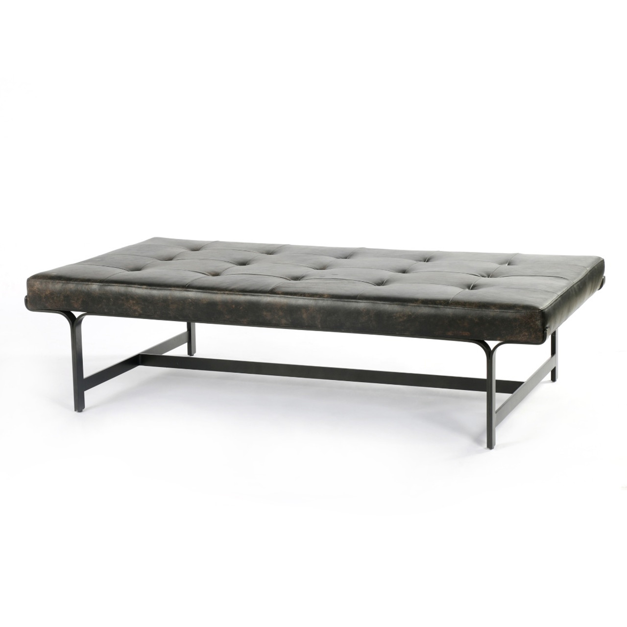 Lindy Tufted Black Leather Ottoman Coffee Table 63 Zin Home