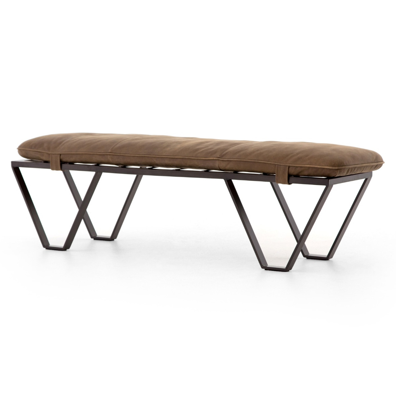 Darrow Tan Leather Bench With Metal Legs 63 Zin Home