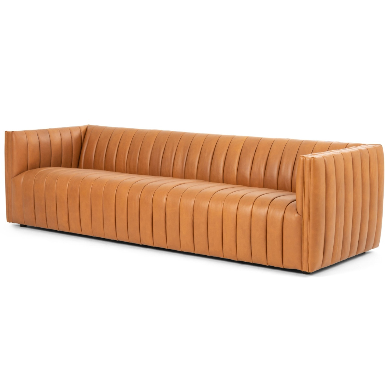 Augustine Lager Tan Leather Channel Tufted Sofa 97 Zin Home