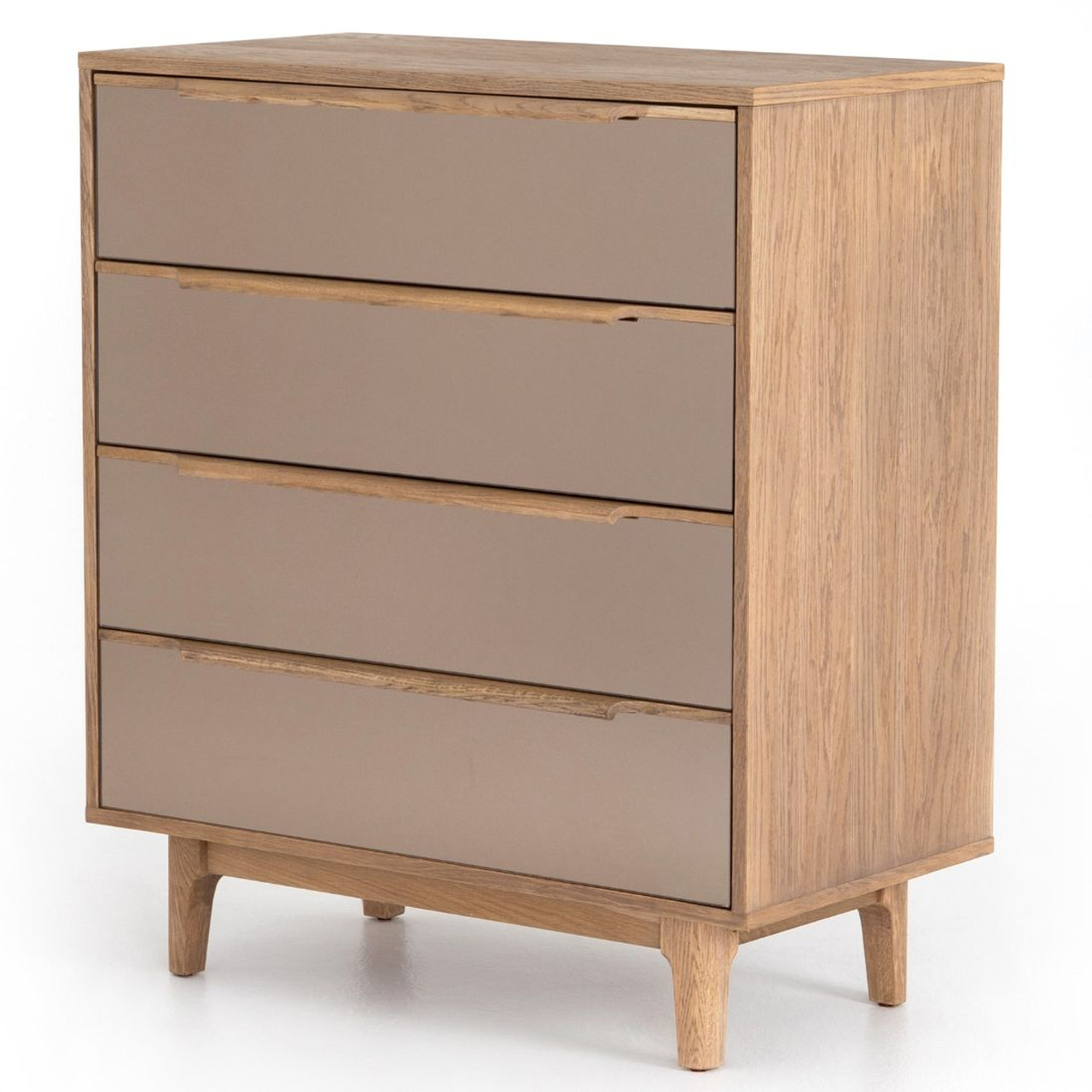 Finch Modern Oak Wood 4 Drawers Mirrored Dresser Zin Home