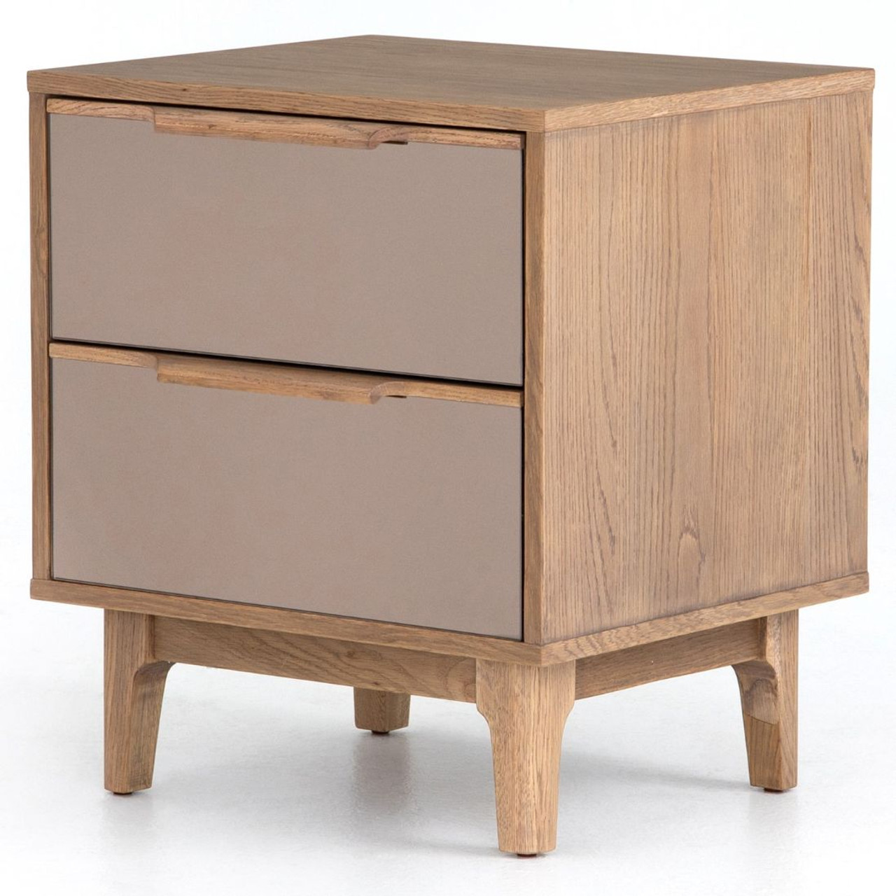 Finch Modern Oak Wood 2 Drawers Mirrored Nightstand Zin Home