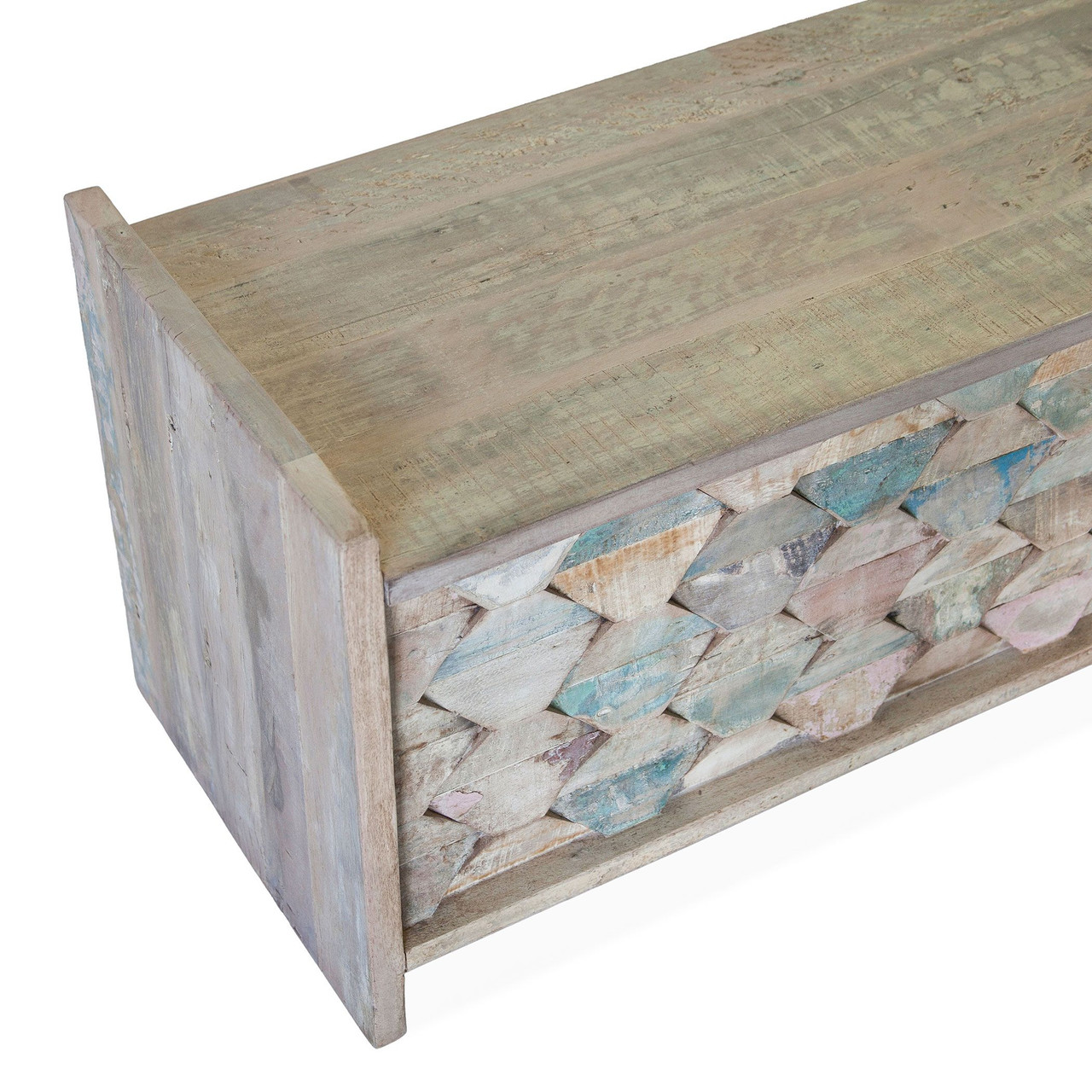 Shabby Chic Vintage Reclaimed Teak Storage Bench 60