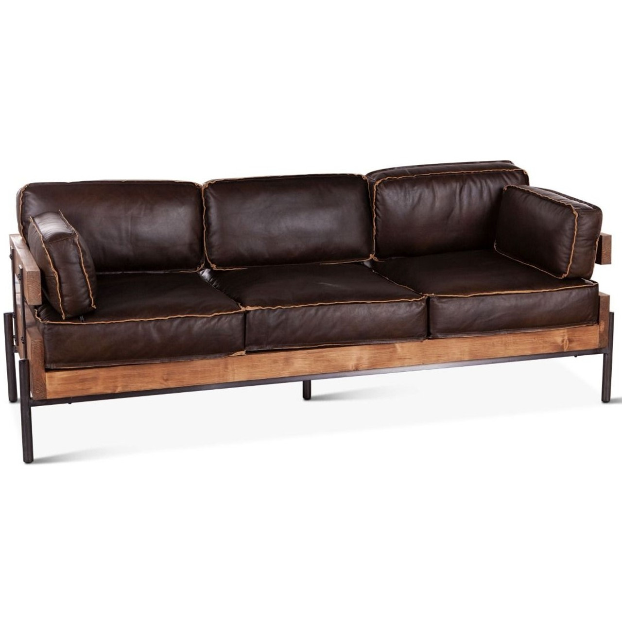 Loft Reclaimed Oak Base Industrial Leather Sofa 81