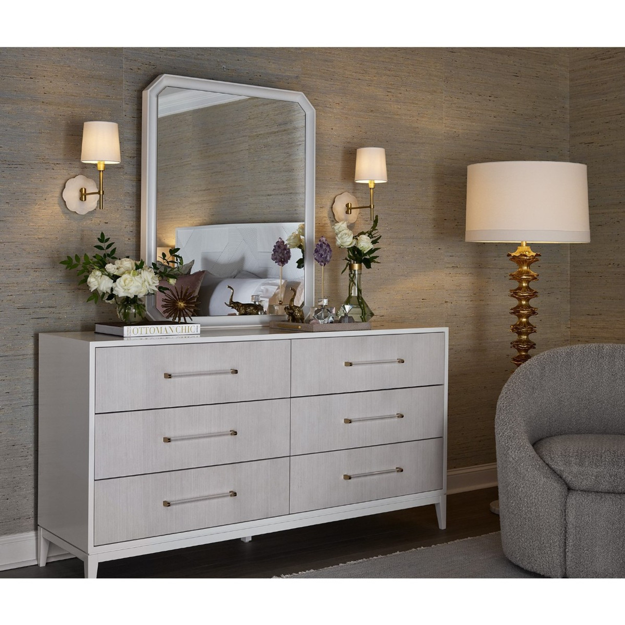 Brentwood White Lacquer 6 Drawers Dresser 68