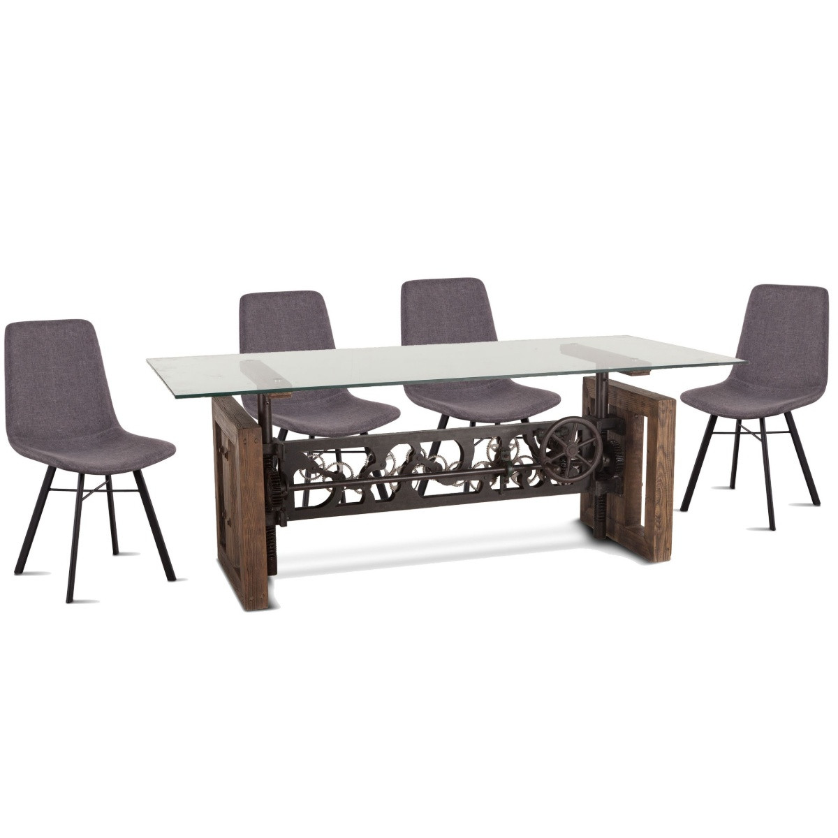 Industrial Crank Dining Table with Glass Top 79" Zin Home