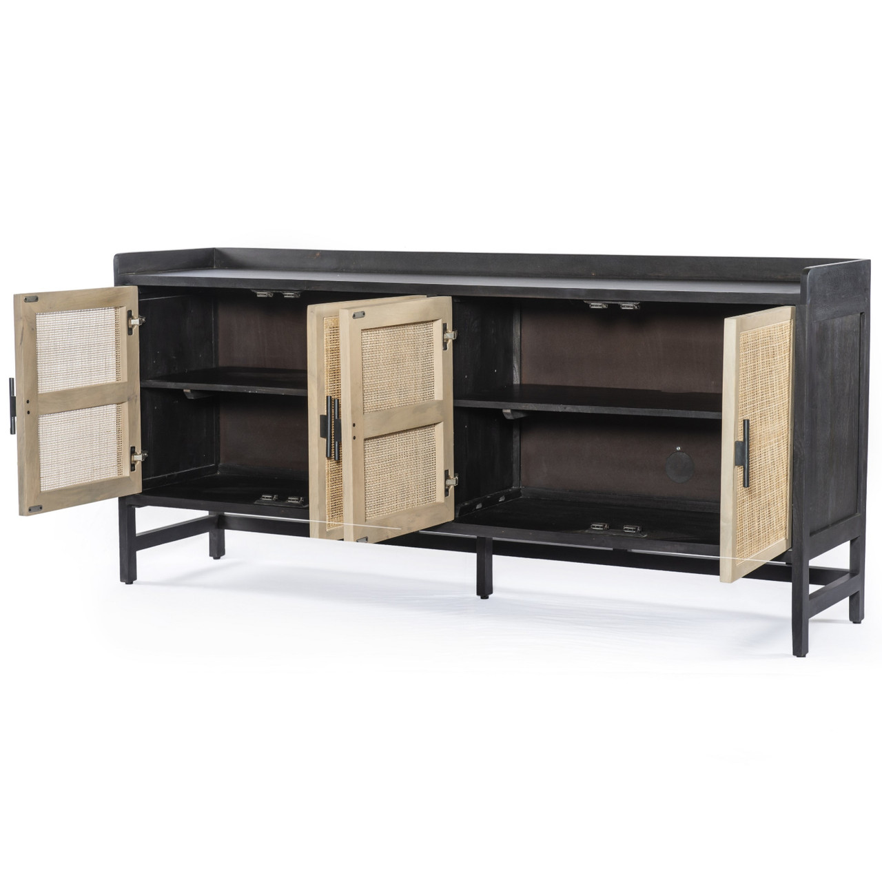 Caprice Black Wash Mango Woven Cane 4 Door Sideboard 72