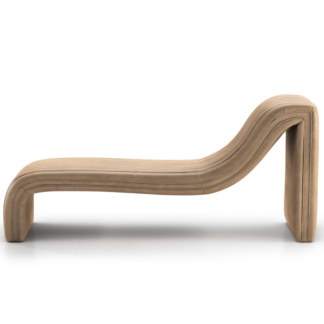 Augustine Tan Leather Channel Tufted Chaise Lounge Zin Home