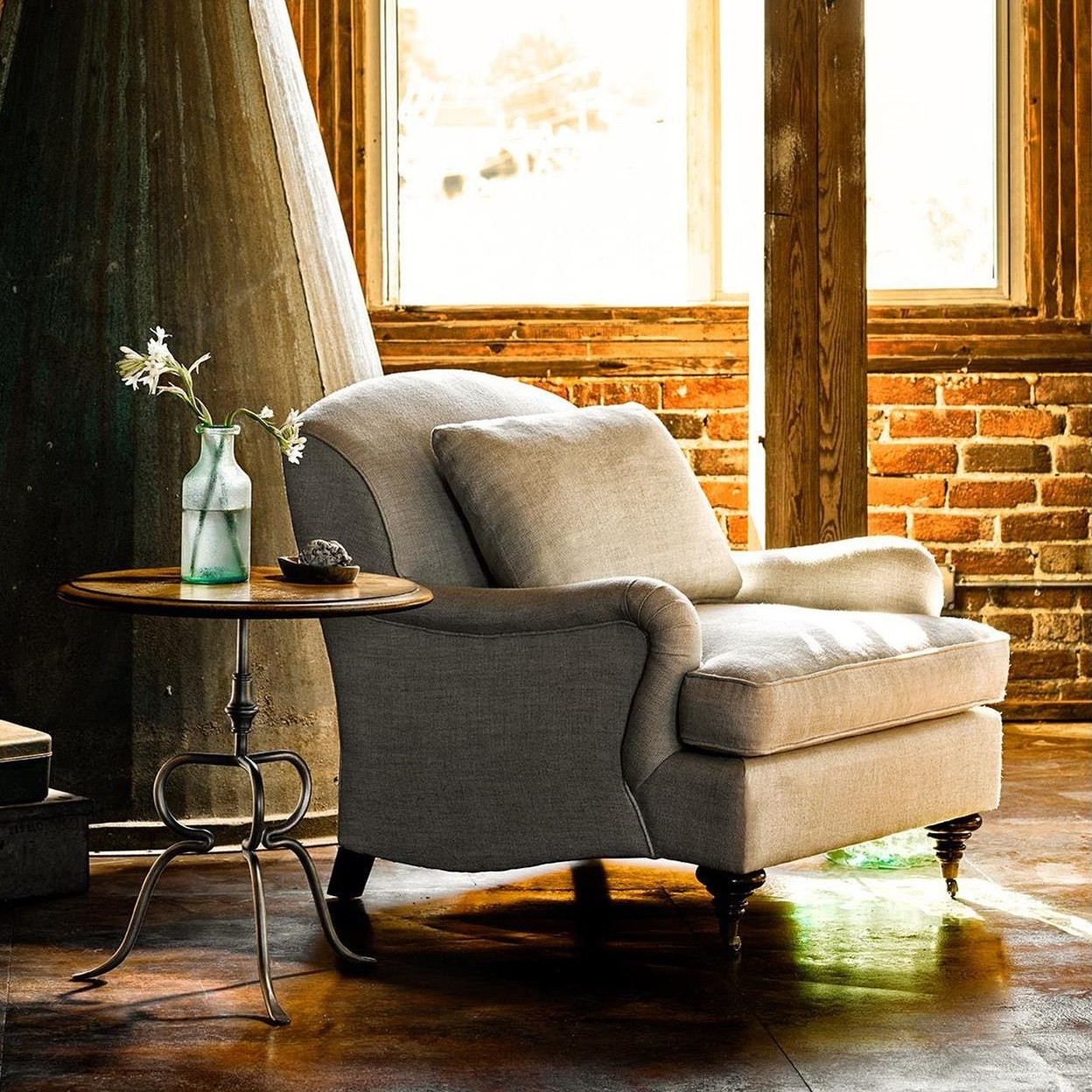 Churchill Linen Upholstered English Rolled Arm Chair Zin Home