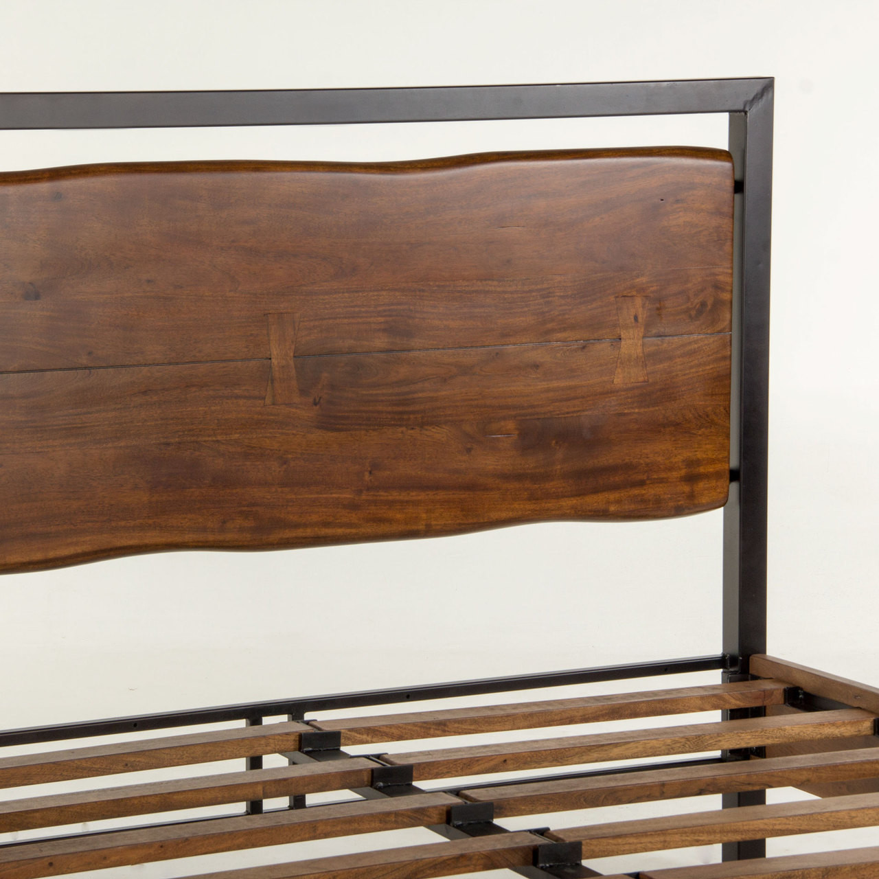 Live Edge Solid Wood & Iron Queen Platform Bed Zin Home