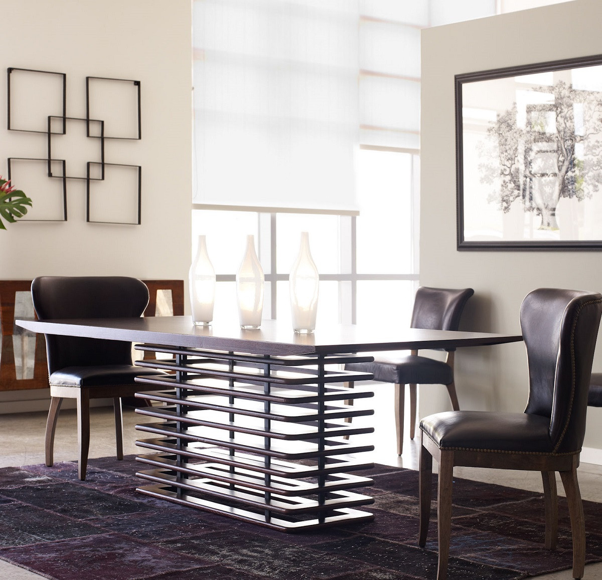 Richmond Black Leather Wingback Dining Chair with Weathered Oak Frame