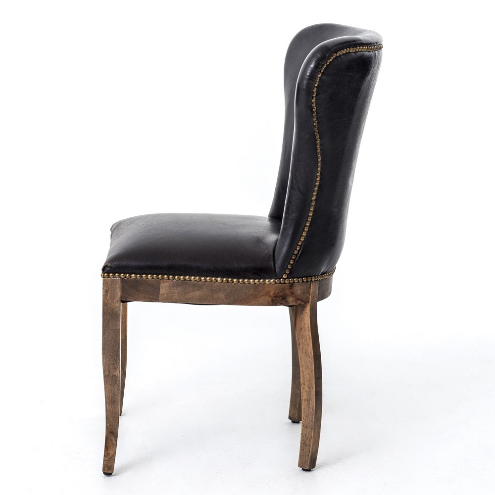Richmond Black Leather Wingback Dining Chair with Weathered Oak Frame