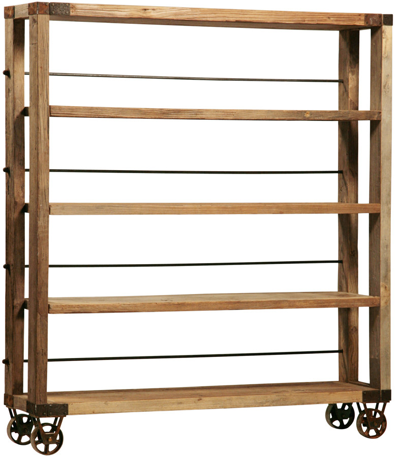 Factory Rustic Industrial Rolling Bookcase Zin Home