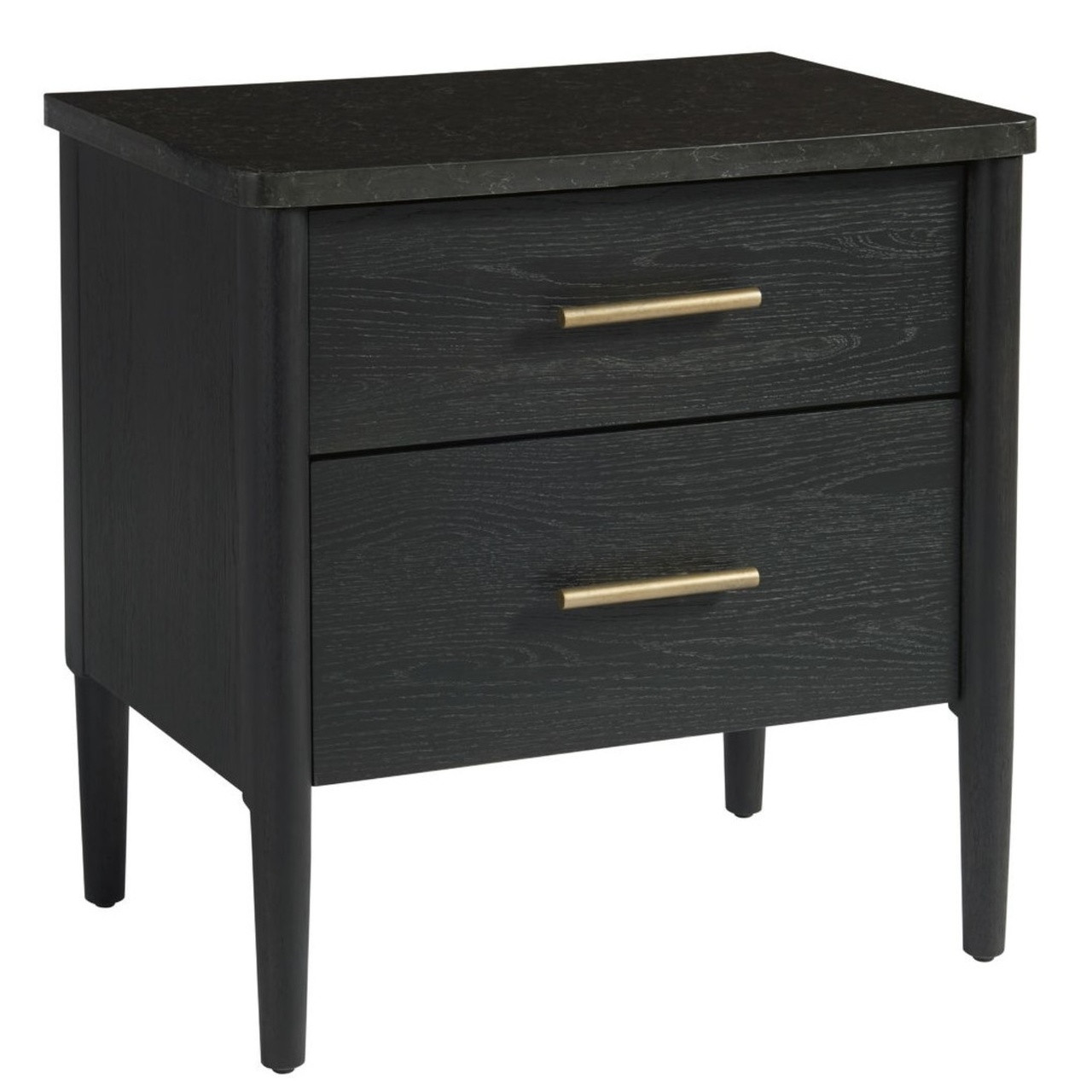 Langley Black Wooden 2 Drawer Marble Top Nightstand Zin Home