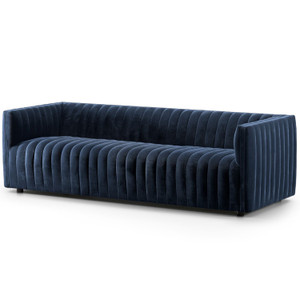 Augustine Sapphire Navy Channel Tufted Sofa 88"