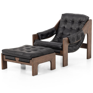 Halston Heirloom Black Leather Chair With Ottoman