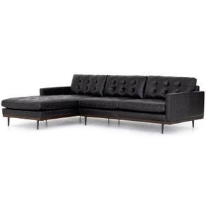 Lexi Modern Tufted Black Leather 2-Pc LAF Sectional Sofa 105"