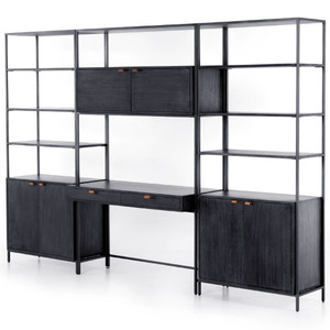 Trey Black Modular Wall Desk With 2 Bookcase Towers 120"