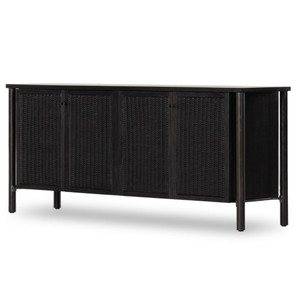 Veta Black Woven Cane 4-Door Sideboard 74"