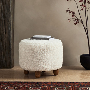 Aniston Natural Mongolian Shearling Round Ottoman 22"