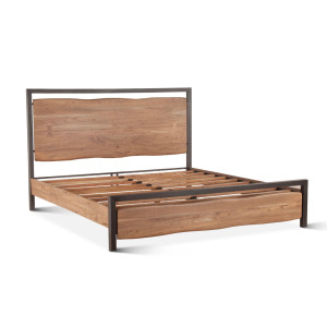 Live Edge Solid Wood & Iron King Platform Bed - Smoked Acacia