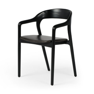 Amare Black Leather Seat Solid Wood Dining Arm Chair